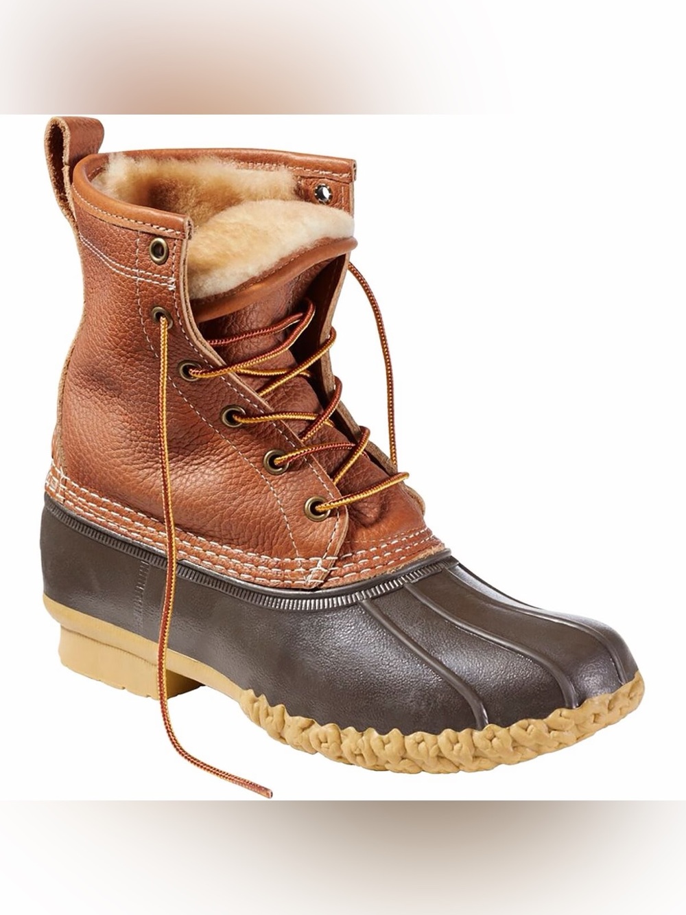 L.L. Bean Women's Bean Boots, 8" Shearling-Lined Insulated Duck brown leather 9
